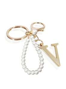 Premium Elegant Gold Pearl Letter Keychain, A-Z Alphabet 3D Pendant, Glamorous Pearl Chain With Rhinestones (Can Be Disassembled According To Personal Preference), Fashionable Alloy Keychain Ring, Earphone Pendant, Backpack Hanging Ornament, Car Keychain - Multicolor - View 28