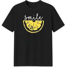 Conjunto "Smile & Citrus Vibes" con Camiseta Oversize de Limón Amarillo y Short a Rayas Rosa – Estilo Refrescante y Positivo para tu Día a Día  Floral  Letras  A rayas    Casual    Ninguno    Casa - Negro - Ver 5