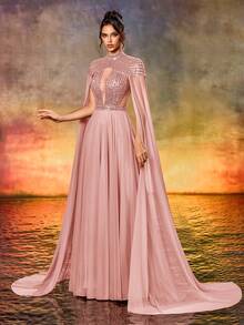 Váy dài tay bằng vải tuyn sequin thanh lịch cho những dịp trang trọng, váy dạ hội thanh lịch, cho khách dự tiệc cưới, tốt nghiệp, tiệc tối - Bụi hồng - Xem 6