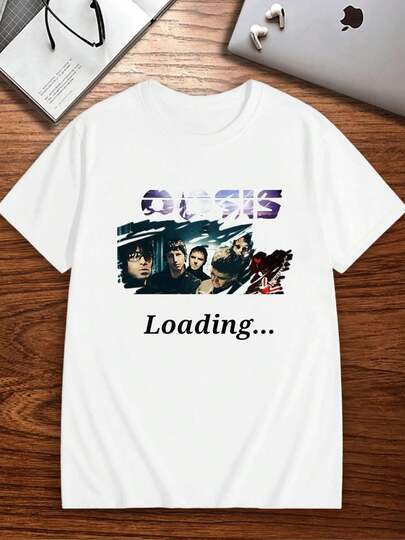 Oasis Band Britpop Music , Men's 220gsm New Summer Casual Crew Neck Pure Cotton Short-Sleeved T-Shirt(1 PC)