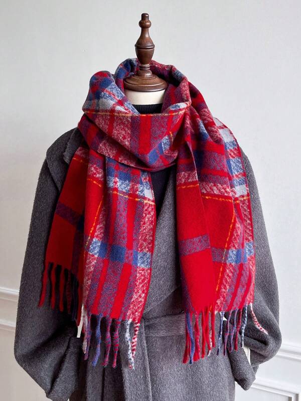 1 pieza Elegante chal de mujer de estilo vintage con estampado a rayas y cuadros, estilo bohemio, cálido y de moda, cómoda bufanda tipo manta, adecuado para uso diario en otoño/invierno