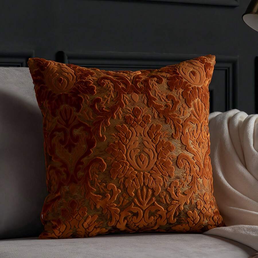 1pc 17.72 X 17.72 Inch Pillowcase Light Luxury Sofa Cushion Cut Velvet Fabric Pillowcase No Pillow Core Living Room Nordic Modern Minimalist Model Room Villa B & B Bedside Pillow - 橘色 - 查看 1