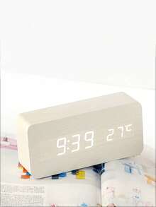 1pc Smart Life Wooden Alarm Clock, Suitable For Bedroom Desk, Home Electronic Decor, With Snooze Function, Morning Wake Up, Bedside Clock, Voice Control, Desktop Digital Clock, Home Decor, Room Decor