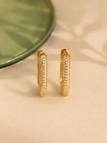 1pair Classical Zirconia Hoop Earrings Ladies Jewelry For Women 925 Sterling Silver Versatile Earrings Fine Jewelry Gifts For Girls Daily Life Dating Decor For Prom Party