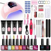 Limegirl 50pcs Gel Nail Polish Set, Includes UV Lamp Starter Kit And Nail Drill, 10 Colors Gel Polish, 4 Colors Extension Gel, 2 Bottles Base And Top Coat, Rhinestone Nail Art Kit, Gift For Women - Multicolor - View 1