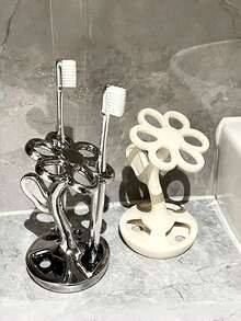 Juego de organizador de baño de cerámica - Soporte decorativo para cepillos de dientes y maquillaje con 6 ranuras para lápices de cejas, lápices labiales y cosméticos - Estante de almacenamiento compacto para el tocador, artículos esenciales para dormitorio y útiles escolares