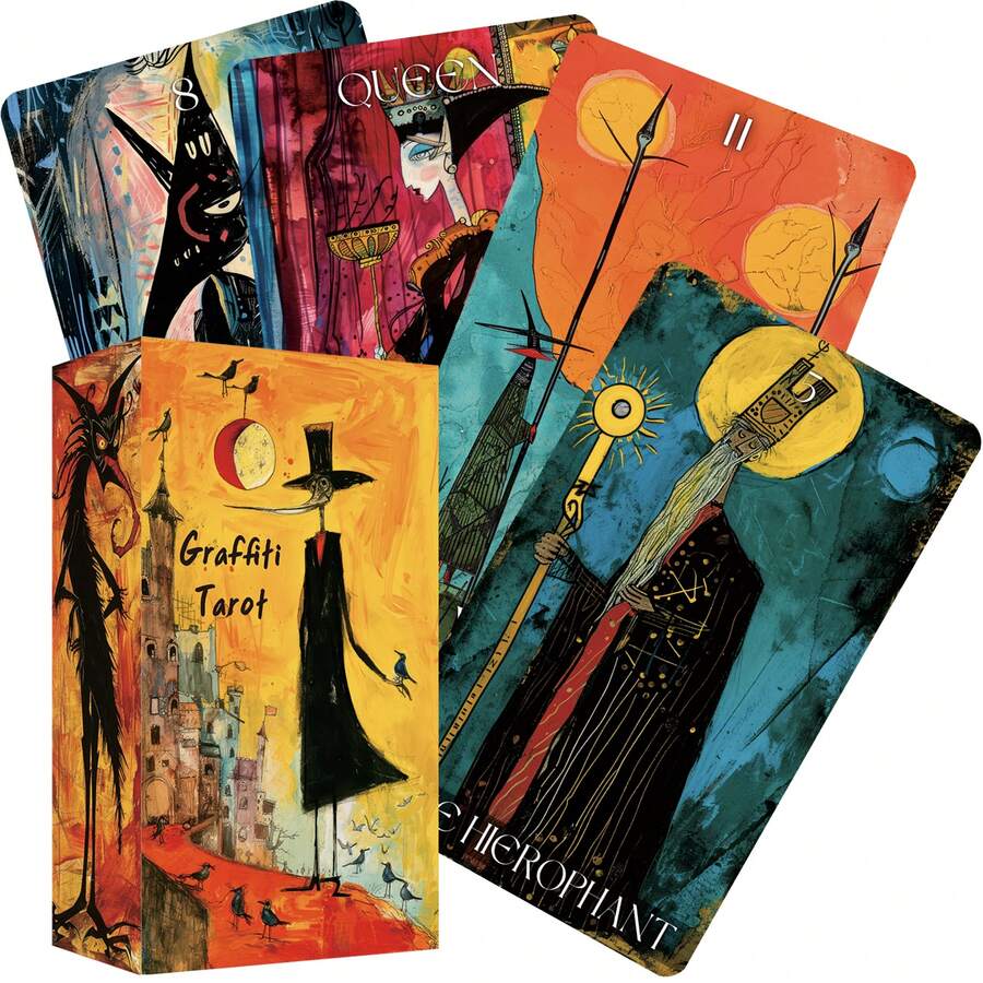 Tzxamsez Golden Storybook Tarot Deck, Graffiti Tarot Cards For Beginners, Fortune Telling Cards - 塗鴉 - 查看 1
