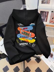 sweat-shirt à capuche ample et polyvalent avec imprimé de planche à roulettes, pour filles préadolescentes. Haut manches longues avec bas noir