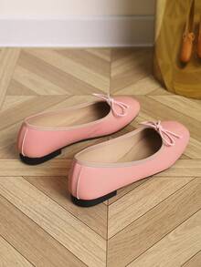 European & American Fashion Solid Color Ballet Bowknot Flat Shoes, Outdoor Spring/Autumn Ladies Flat Slip-On Soft Leather Soft Sole Shoes