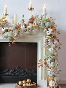 1 pièce Couronne d'automne en érable et citrouille de 6 pieds, guirlande suspendue en feuilles d'érable blanches artificielles, plante factice d'Halloween, feuilles d'érable factices, fleurs artificielles blanches, guirlande suspendue pour l'automne, décoration de feuilles d'érable d'automne, décoration d'automne, décoration d'Halloween - Multicolore - Voir 5