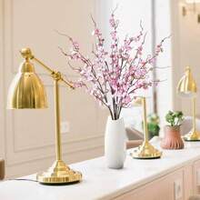 Artificial Cherry Blossom Flowers 4 Pcs Faux Cherry Blossom Stems Faux Silk Cherry Blossom Branches 41'' Fake Flowers Long Stems For Vase Arrangements Home Wedding Table Decor (Pink) KF - 粉色 - 查看 2