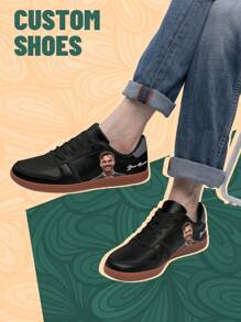 Men's Custom Photo And Name PU Upper Low-Top Sneakers, Lightweight & Stylish Comfortable, Unisex All-Season Casual Wear, Customize Gift For Mom/Dad/Her/Him/Girlfriend/Boyfriend/Wife/Husband/Friend - Multicolor - View 4