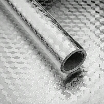 Oil Proof Sticker Self Adhesive Wallpaper Viny Wrap Aluminum Silver Foil 40cm X 500cm 40cm X 1000cm Waterproof Sticky Back Plastic Roll For Kitchen Drawer Liners Shelf Liner Cupboard Backsplash