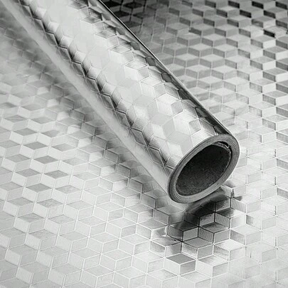 Oil Proof Sticker Self Adhesive Wallpaper Viny Wrap Aluminum Silver Foil 40cm X 500cm 40cm X 1000cm Waterproof Sticky Back Plastic Roll For Kitchen Drawer Liners Shelf Liner Cupboard Backsplash