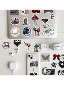 50Pcs Aesthetic Stickers Watercolor Stickers Y2k Stickers Y2K Dark Goth Stickers Downtown Stickers Y2k Gifts Groovy Stickers 90s Stickers Vinyl Waterproof Stickers For Envelope,Water Bottle,Computer,Laptop,Phone,Luggage,Notebook,Fridge - E - View 4