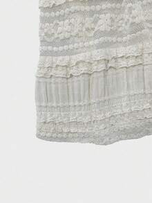 Elegantes vintage Palast-Stil Spitze Glockenärmel Rundhals Rüschen Saum Kleid, Neuankömmling für den Herbst, Damen Herbstkleid - Weiss - Übersicht 10