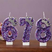 Ensemble de bougies d'anniversaire avec couronne violette pailletée et numéros, idéal pour les décorations de fête d'anniversaire, convient aux garçons et aux filles