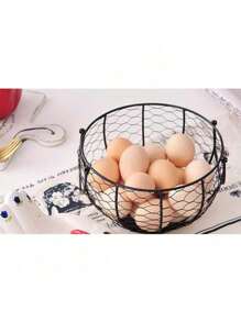 1 pieza Cesta de almacenamiento de hierro - Multiusos para huevos, frutas, patatas y ajo, con ventilación, ideal para la organización de la cocina