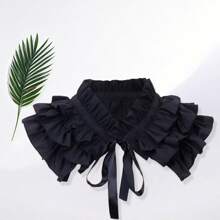 Womens Fake Ruffle Collar False Neck Collar Detachable Solid Color Tie-Up Front Ruched Dickey Collar - 黑色 - 查看 3