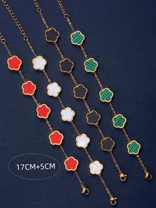 1 件波西米亚风格优雅 18K 镀金不锈钢五叶草指环手链套装，适合女性日常佩戴的珠宝，母亲节佳品 - 五葉草連指手鍊 - 查看 7