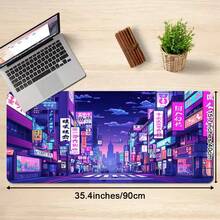 1 Stück Japanische Straßen Schreibtischunterlage - Lebendiges lila Retro Anime Gaming Mauspad, große Gummi Tastatur Maus Schreibtischunterlage, perfekt für Büro, Zuhause und Gaming Setups, Gaming Schreibtisch Zubehör, lebendige Schreibtischunterlagen