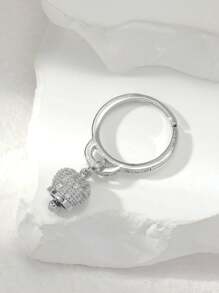 1 pezzo Anello elegante con campanellino in rame e zirconia, regolabile in dimensione, grazioso