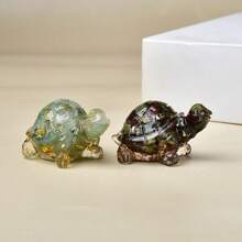 CUPIDCRYSTAL 1PC Natural Crystal Stone Resin Tortoise Statue Reiki Stone Cat Figurine Amulet Fengshui Sculpture For Home Office Decoration