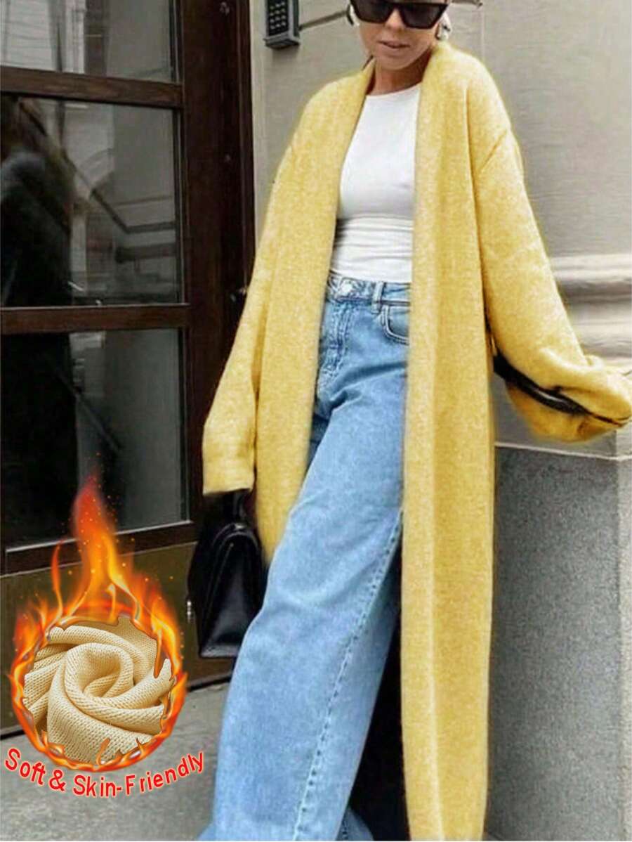 Women's Autumn And Winter Casual Versatile Solid Color Long Cardigan And Woolen Long Jacket, Comfortable And Suitable For Leisure, Daily Life, Dating, Home, Office, Party Gatherings, Festivals, Shopping, Halloween, Christmas, Thanksgiving, Holidays/Fall Women Clothes/Y2k Tops Y2k/Streetwear/Punk