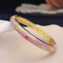 1 pieza Brazalete de estilo bohemio dorado con esmalte floral, adecuado para mujeres y niñas (Debido al esmalte, el color puede variar ligeramente bajo diferentes iluminaciones)