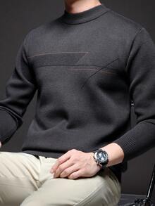 【尺码偏大】男士圆领毛衣，商务休闲套头针织衫，适合秋冬季穿着