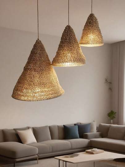 1/3pcs Bohemian Handmade Woven Lampshade Decoration Hanging In The Air For Homestay And Restaurant Decoration Pendant Hemp Rope Lampshade