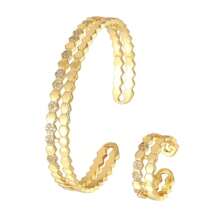 1 件 18k 镀金时尚女士蜂巢几何菱形开口手镯 - 金色 - 查看 11