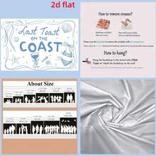 خلفية بانر مسطح 2D، قطعة واحدة خلفية التصوير الفوتوغرافي للاحتفال الساحلي مع الشريط الأزرق والصدفة والشمبانيا، ديكور حفلة العزاب الساحلية، هدايا العرائس، ديكورات حفلة الخطوبة - متعدد الألوان - مشاهدة 8