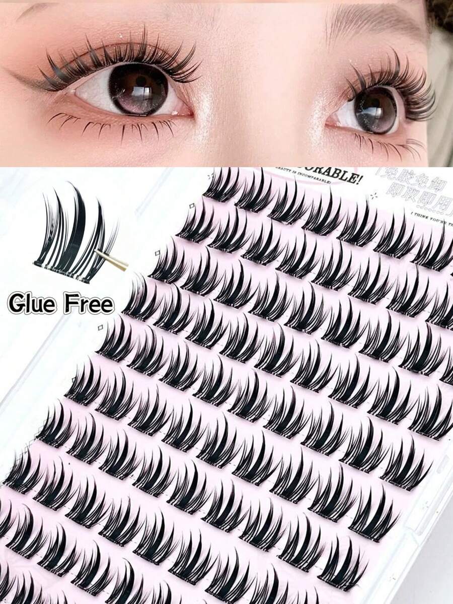 90 件大容量无胶大脸猫假睫毛，自然逼真浓密单簇分段卡通睫毛，适合初学者和日常使用，C 卷睫毛睫毛簇，睫毛簇，单根睫毛，睫毛，假睫毛