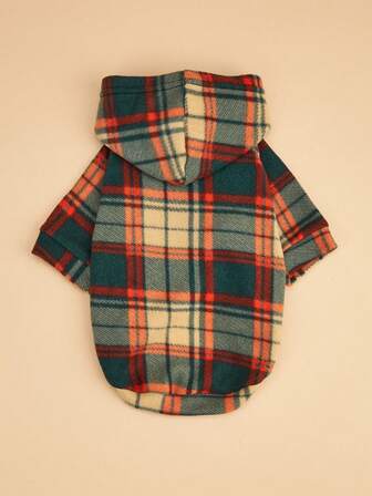 1pc Colorful Plaid Pet Sweatshirt, Warm & Soft Pet Clothing For Cats & Dogs, Comfortable Indoor & Outdoor Wear, Cute Pet Hoodie For Autumn/Winter