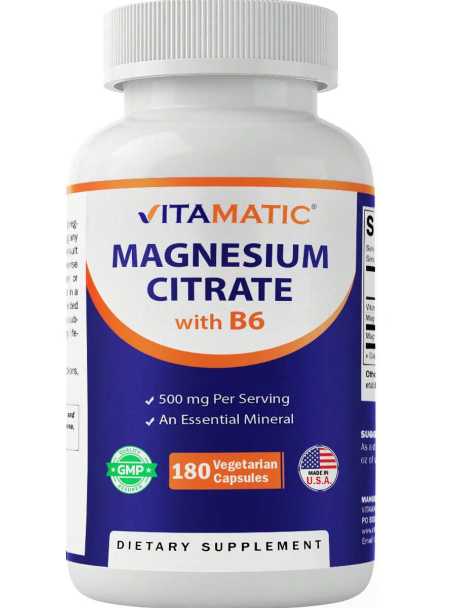 Vitamatic Magnesium Citrate With Vitamin B6 - 500mg Per Serving - 180 Capsules - 無味 - 查看 1
