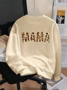 Pull ample à col rond avec imprimé lettre pour préadolescentes. Chemise de fond à manches longues pour l'automne et l'hiver. Haut abricot