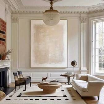 1 件纹理侘寂米色和棕色抽象手绘帆布海报无框大型墙面艺术，适合客厅或办公室的波西米亚风格装饰，中性色调，极简主义设计，波西米亚风格家居装饰