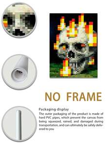 1 件活力像素骷髅火焰帆布墙艺术 - 无框 2D 平面海报，现代数字美学印刷品，适用于卧室、办公室、客厅或咖啡厅装饰，高品质室内墙画，办公室装饰 | 活力墙海报 | 高品质印刷 - 彩色 - 查看 6