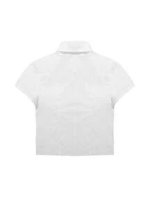 白色收腰夏季衬衫，采用创新设计和蕾丝花边 - 白色 - 查看 10