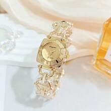 Damenuhr Luxus Edelstahlarmband quadratisches Zifferblatt mit römischen Ziffern, modische Lässig Business Quarzarmbanduhr