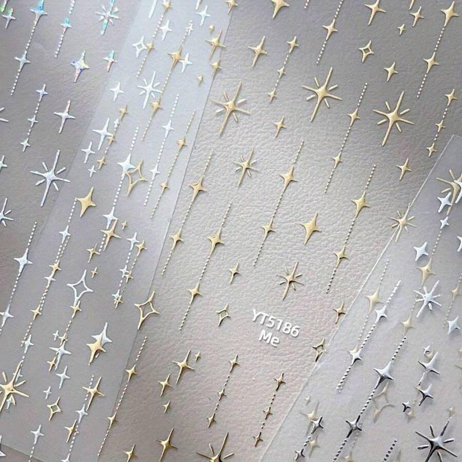 1pc Golden And Silvery Star Nail Stickers, Shining Starry Sky, Holiday Gifts - Silver - View 1