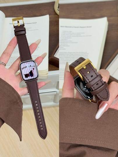 1pc Genuine Leather Watch Band, Compatible With Apple Watch, Women's Style, Available In Gold, Black, Silver, Sport Type, Fits 38mm, 40mm, 41mm, 42mm, 44mm, 45mm, 46mm, 49mm, Compatible With Apple Watch Ultra 10/9/8/7/6/5/4/3/2/1 SE Series