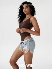 1pc Women's Seamless Backless Bodysuit With Tummy Control - Brown - View 4