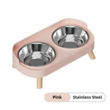 Elevated Stainless Steel/Plastic Pet Bowls Set With Stand, Dual Bowls For Small Dogs And Cats, With Splash Guard - Pet Feeder