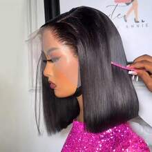 Uveous 14 Inch Bob Wig Human Hair 13X4 13x6 Hd Transparent Lace Front Wigs Silky Straight Human Hair Pre Cut Pre Plucked With Baby Hair Glueless Bob Wig 250% Density Short Straight Bob Wigs For Women No Glue Needed Friendly For Beginners 3 Second To Wear - Natural Black - Xem 2