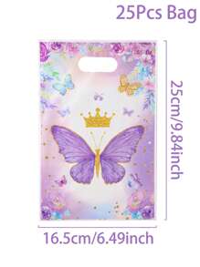 10/25/50 件紫色蝴蝶手提袋塑料礼品袋适用于婚礼装饰婴儿淋浴装饰性别揭示装饰节日派对蝴蝶主题生日派对礼品袋，蝴蝶主题派对礼品袋，生日装饰，派对礼品装饰，礼品塑料包装袋，礼品包装用品