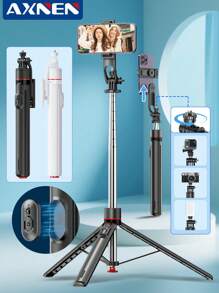 AXNEN 68.89 英寸便携式自拍杆，自动弹出式稳定三脚架，带手机支架，360°旋转，可拆卸手机支架，多功能可伸缩手机三脚架，带磁吸遥控快门，兼容智能手机/相机/GoPro