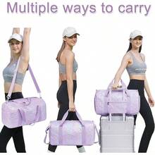 BLUBOON Bolsa de lona para niñas y niños, bonita bolsa de gimnasio con compartimento para zapatos y separación para objetos húmedos, impermeable, para deportes durante la noche - Púrpura metálico - Ver 9
