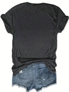 Women's Round Neck Short Sleeve T-Shirt - 深灰色 - 查看 2